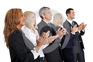 Group of business people applauding on white