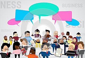 Group of Business People Cartoon Mix Race Businesspeople Talking Discussing Chat Communication Social Network