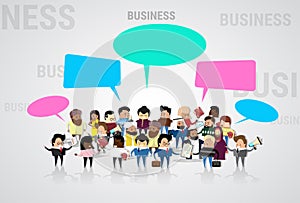 Group of Business People Cartoon Mix Race Businesspeople Talking Discussing Chat Communication Social Network