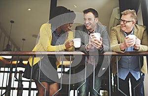 Group Business People Chatting Balcony Concept photo