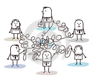 Group of business people connected by messy lines