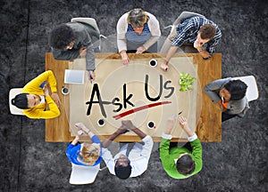 Group of Business People Discussing About Ask Us