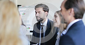 Group Of Business People Discussing New Plan Of Project During Conference Meeting In Board Room, Businesspeople Team