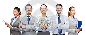 Group of business people with dollar cash money