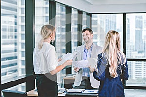 Group of business people happy smile together in office for enjoy working