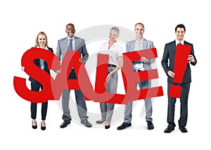 Group of Business People Holding SALE