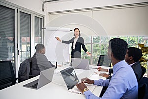 Group Of Business People Listening To Colleague Addressing Office Meeting