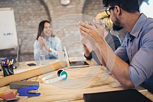 Group of business people meeting in corporate conference room