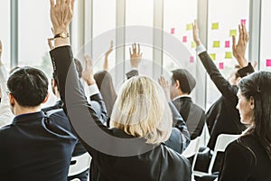 Group of business people meeting in a seminar conference