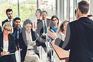 Group of business people meeting in a seminar conference