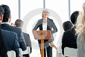 Group of business people meeting in a seminar conference