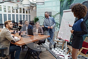 A group of business people partners during a set team meeting in the modern office