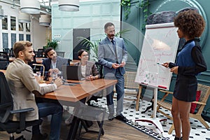 A group of business people partners during a set team meeting in the modern office