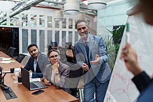 A group of business people partners during a set team meeting in the modern office