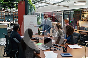 A group of business people partners during a set team meeting in the modern office