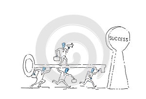 Group Of Business People Putting Key In Success Keyhole Successful Teamwork Concept Concept