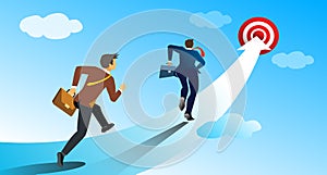 Group of business people running on arrows towards goals to target. Motivation Path concepts to success of business goals