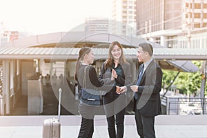 Group of Business people shaking hands,Teamwork finishing up a meeting partners greeting each other after signing contract