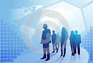 Group Of Business People Silhouette Walking Over World Map Background Businesspeople Team Concept