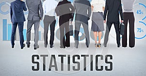 Group of business people standing in front of statistics performance charts