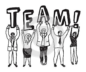 Group business people team sign monochrome