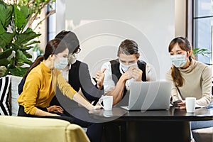 Group of business people with wearing hygienic mask prophylactic manager.