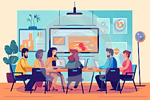 Group business team video conference meeting online concept. flat illustration cartoon character design concept