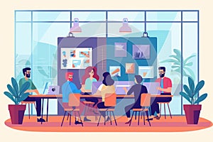 Group business team video conference meeting online concept. flat illustration cartoon character design concept