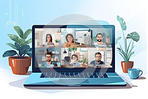 Group business team video conference meeting online concept. flat illustration cartoon character design concept