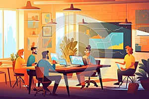 Group business team video conference meeting online concept. flat illustration cartoon character design concept