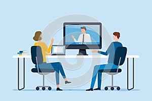 Group business team video conference meeting online concept. flat vector illustration cartoon character design