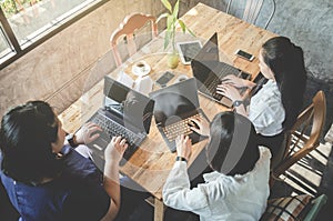 Group of business woman conference in cafe