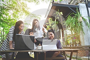 Group of business woman conference in cafe