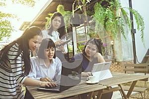 Group of business woman conference in cafe