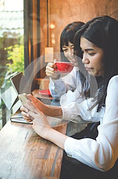 Group of business woman conference in cafe