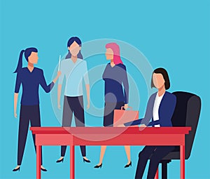 Group of business women teamwork in table characters