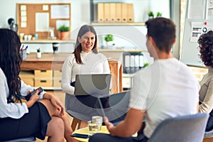 Group of business workers smiling happy and confident