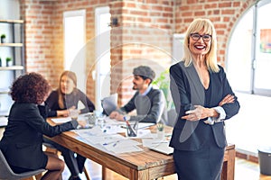 Group of business workers working together