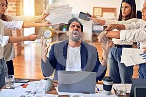 Group of business workers working together