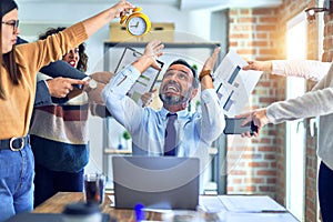 Group of business workers working together