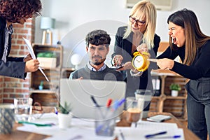 Group of business workers working together