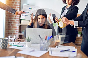 Group of business workers working together