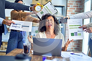 Group of business workers working together