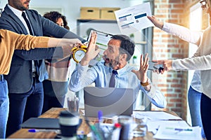 Group of business workers working together