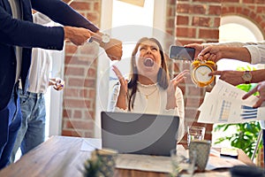 Group of business workers working together