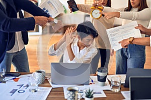 Group of business workers working together