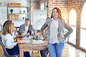 Group of business workers working together