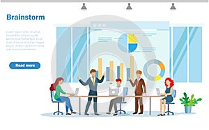 Group of businessman and woman brainstorming and analysing business growth graph in meeting at office.