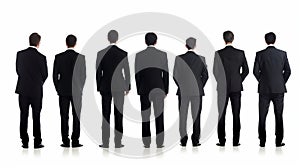 Group Businessmen dressed in business attire standing. Team work, discussion. Generative Ai