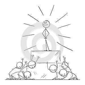 Group of People Worship or Invoke Leader or Individual as God.Vector Cartoon Stick Figure Illustration photo